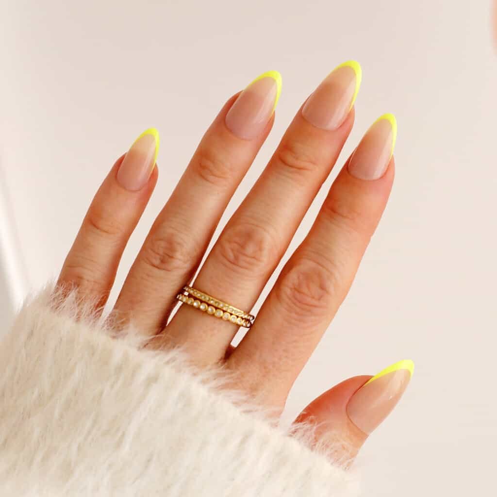 neon yellow spring nails french tip