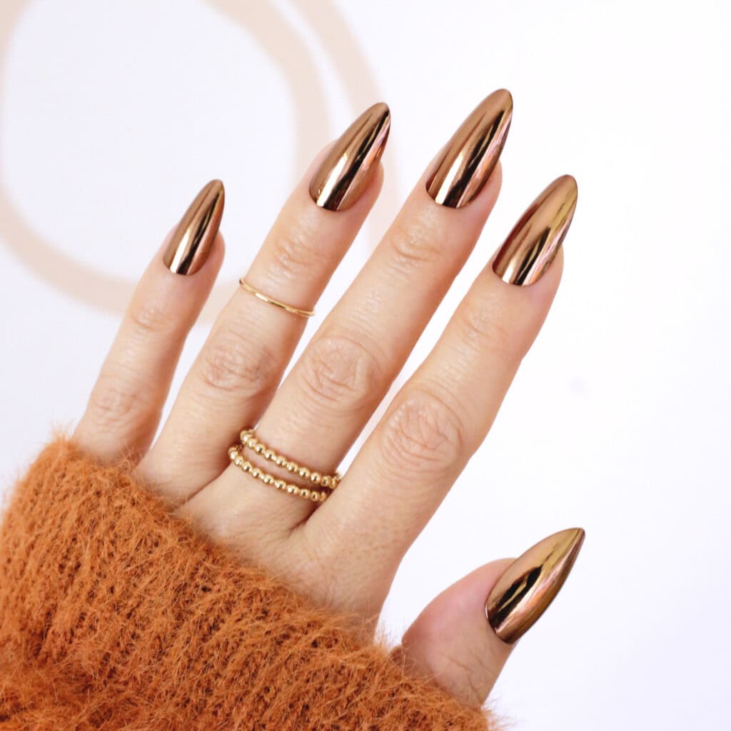 fall brown bronze chrome manicure