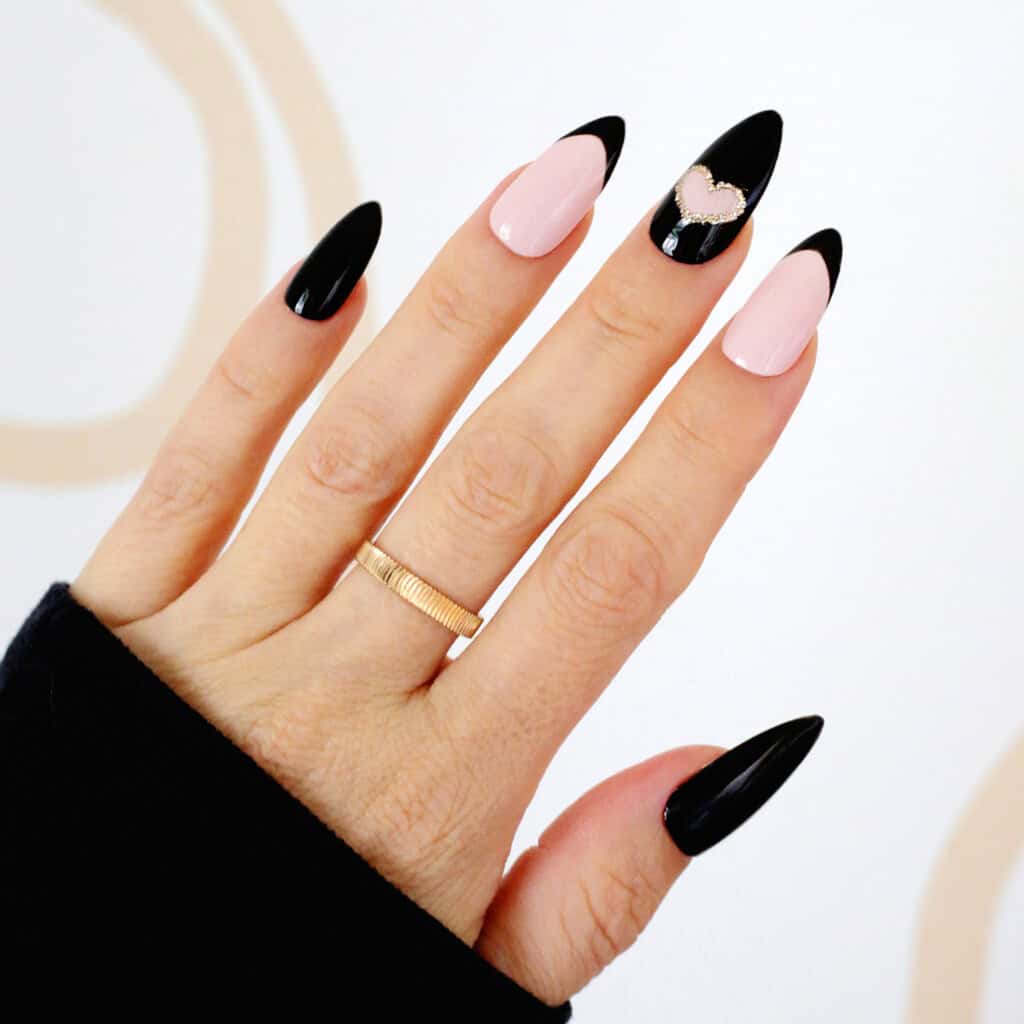 black heart french tip nails