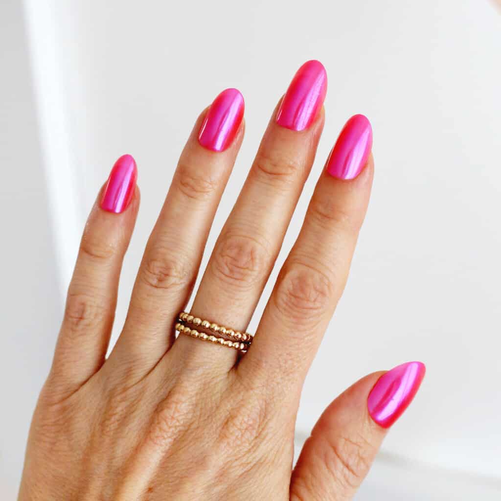 hot pink barbie chrome nails manicure
