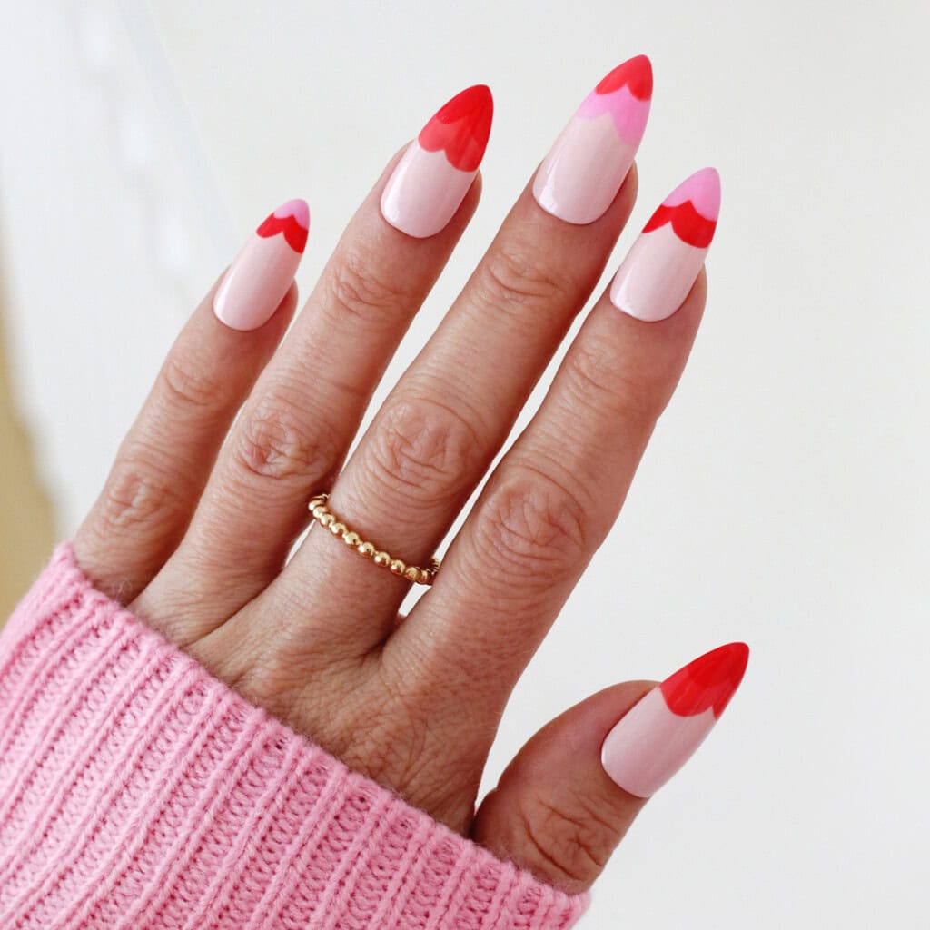 heart red and pink valentine's day nails