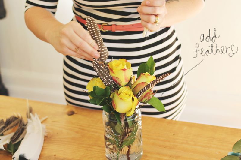 Add feathers for Autumn floral designs