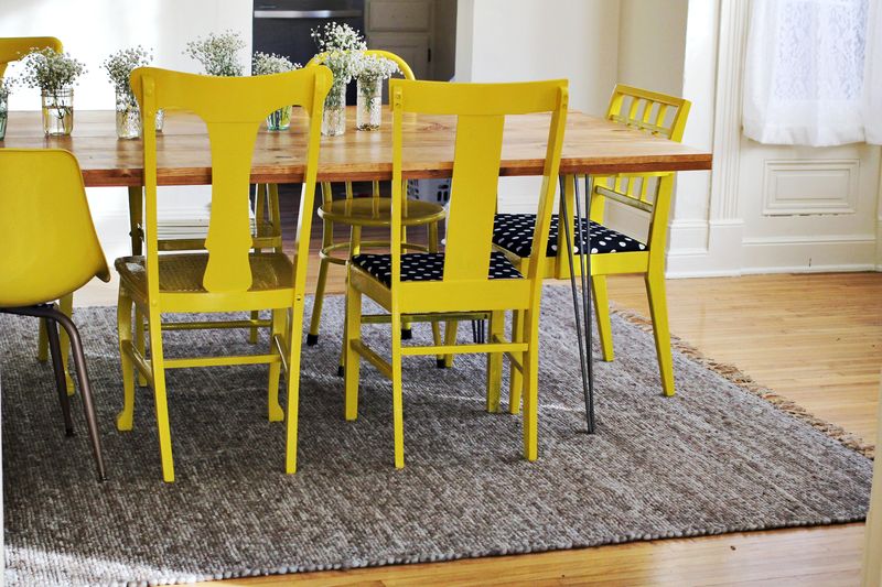 Nesting Yellow Painted Chairs A, Yellow And Grey Dining Room Chairs