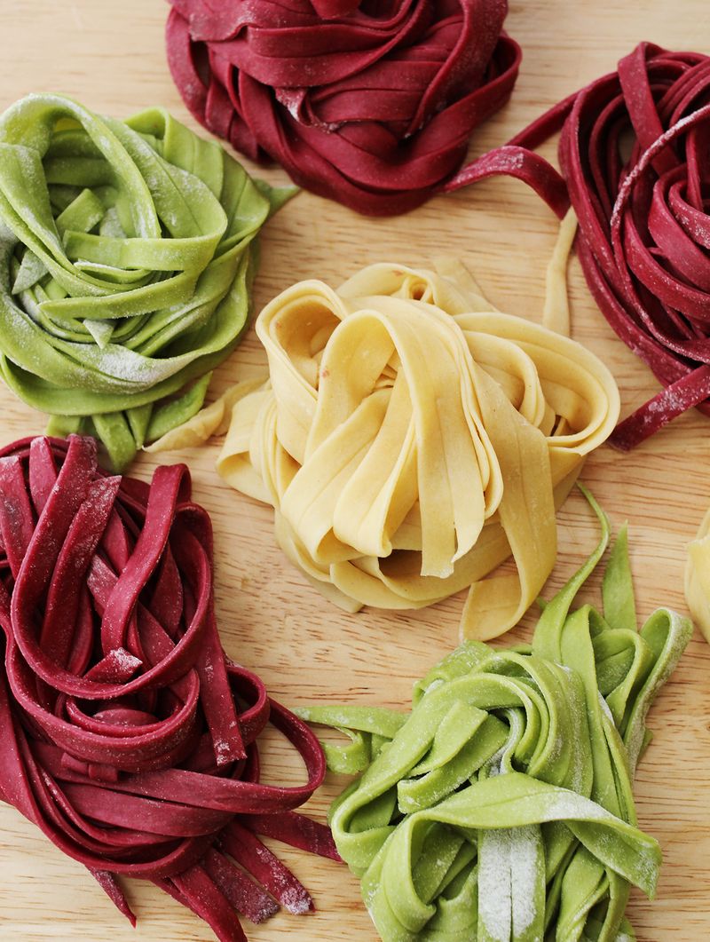 Homemade spinach and beet pasta