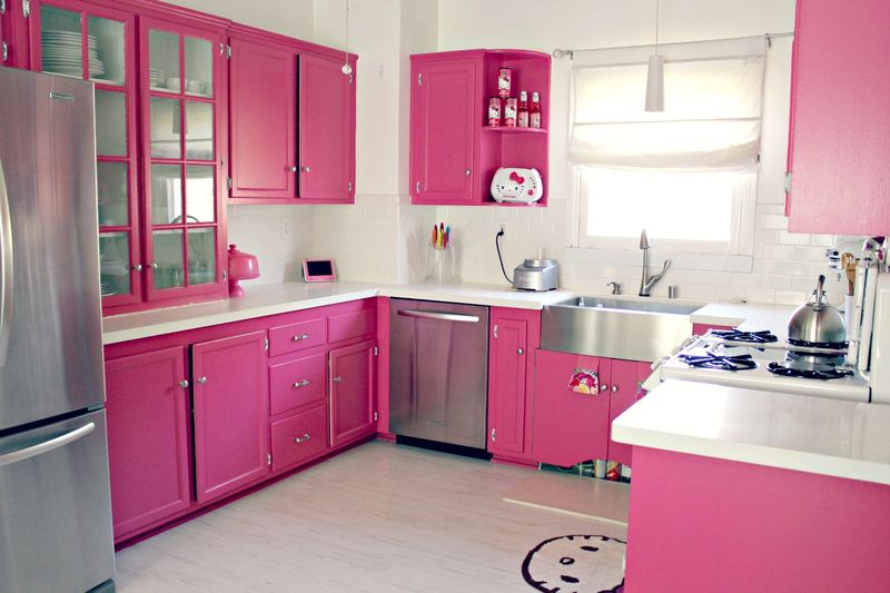 Darling pink kitchen via A Beautiful Mess