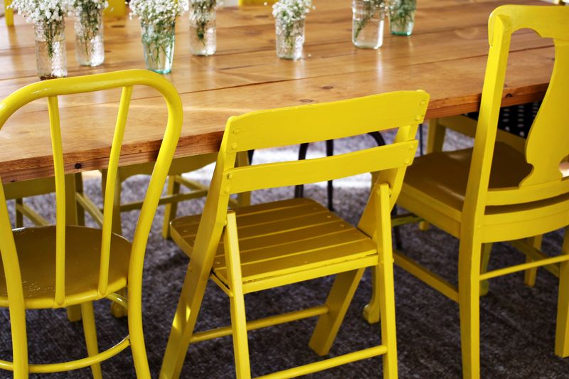 Nesting Yellow Painted Chairs A, Yellow Dining Table Chairs