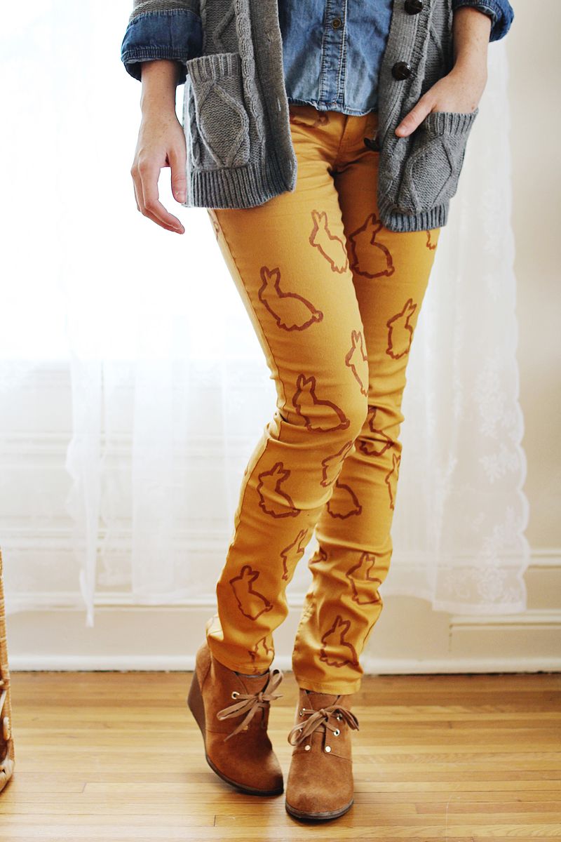 Animal stencil jeans diy