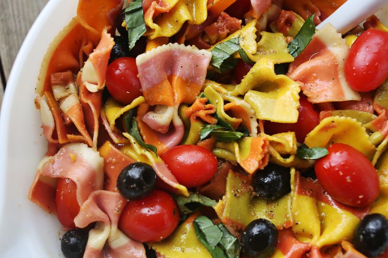 Rainbow Pasta Salad Recipe : www.abeautifulmess.com 