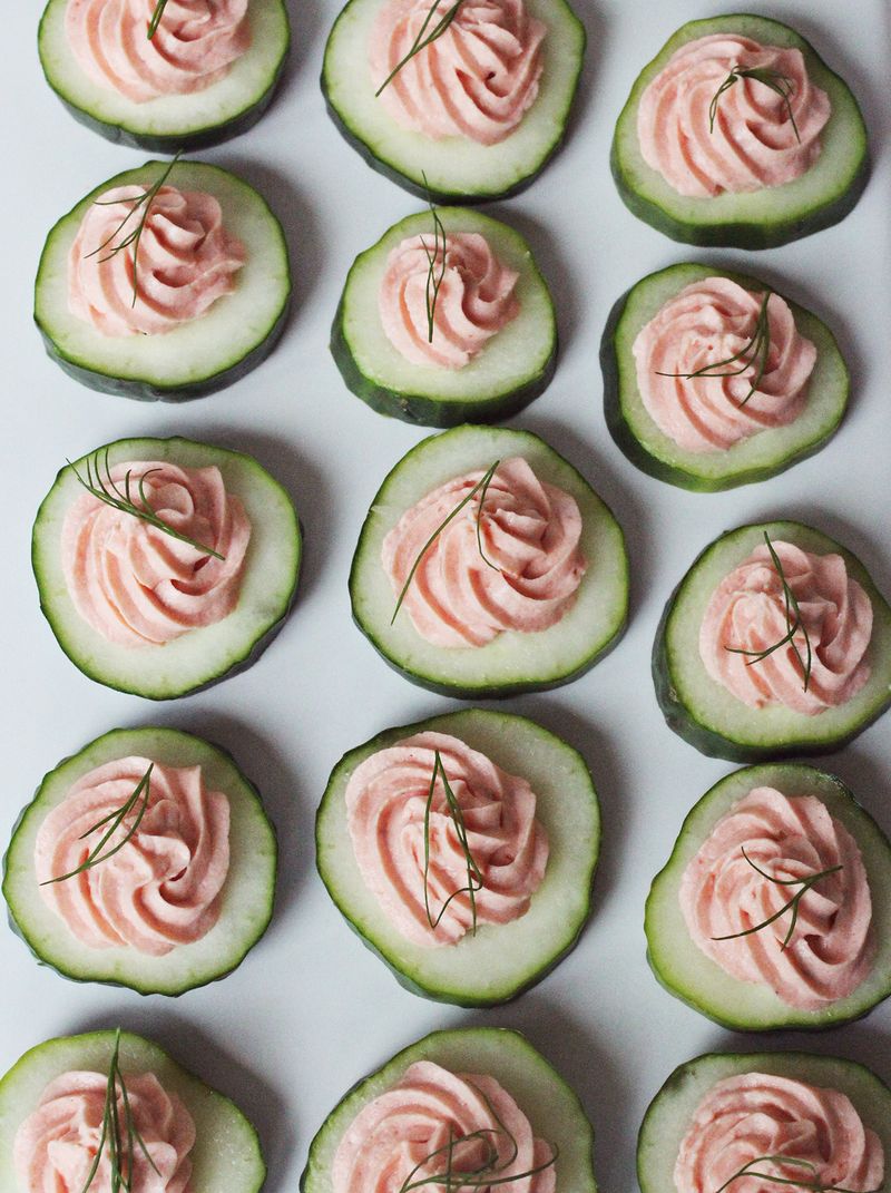 salmon mousse on a slice of cumcumber