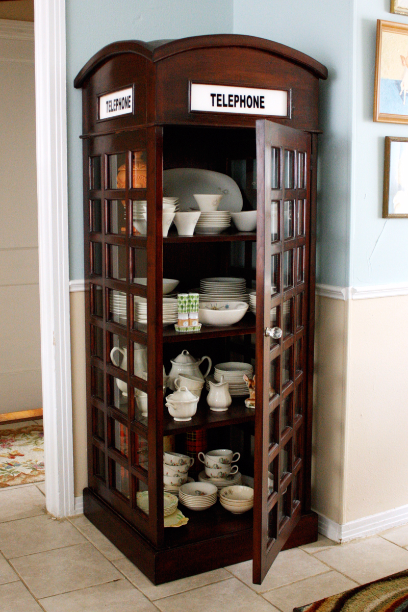 Telephone booth turned china cabinet-- need!