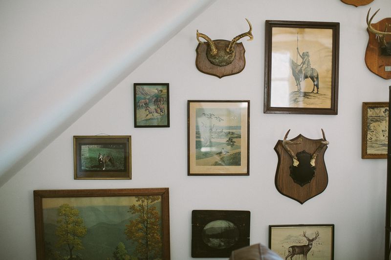 Vintage antlers and old photographs