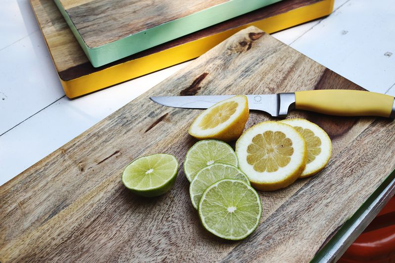 Paint the edge of your cutting boards with non-toxic paint for a cute color pop!