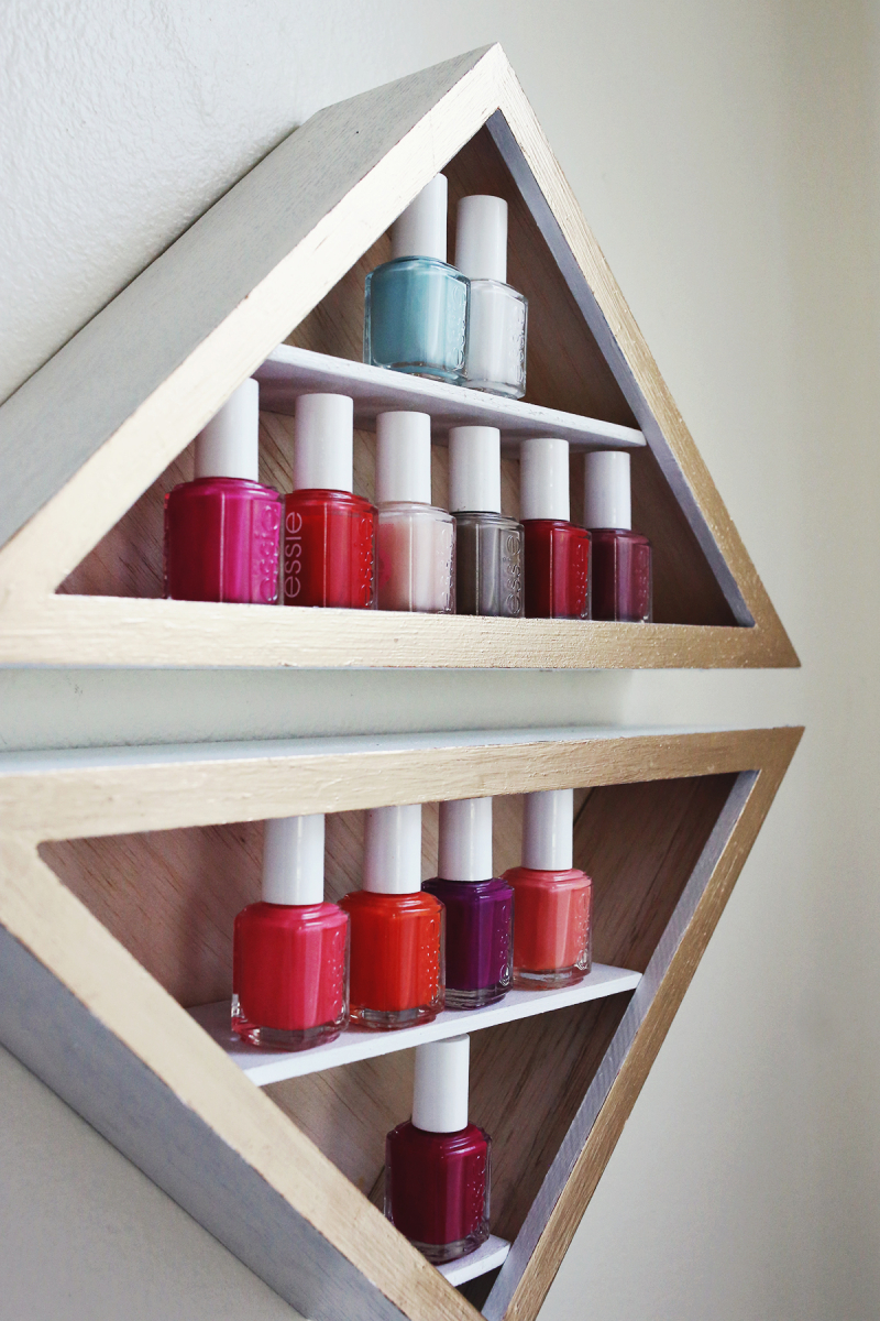 Nail polish shelves (made with shadow boxes!) via abeautifulmess.com  