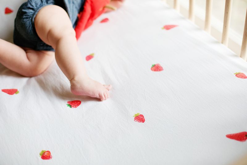 Hand-Stamped Strawberry Crib Sheet 