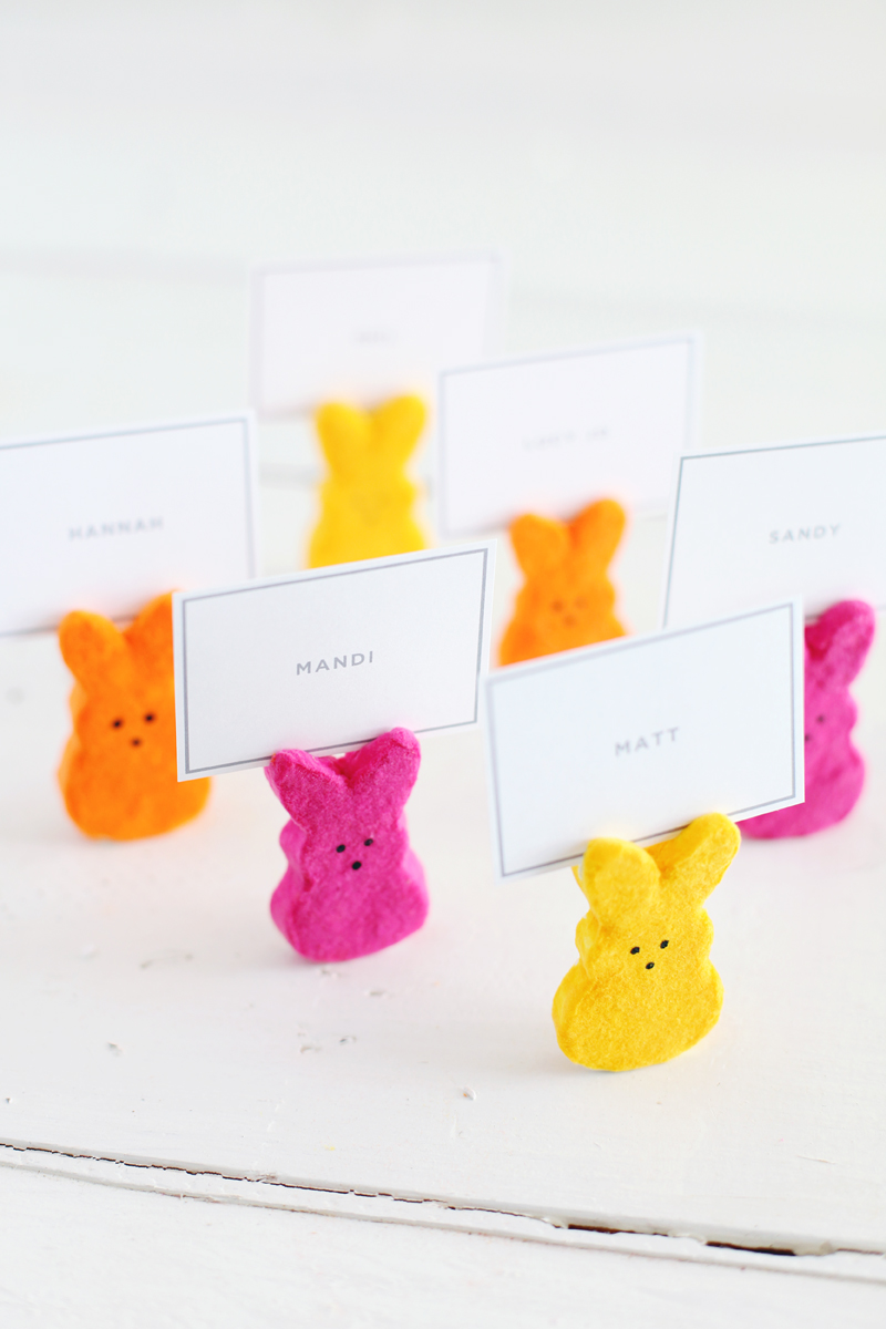 Nope– they're not marshmallow!These Peeps place card holders are made with clay, so no nibbling allowed. Click through for instructions!