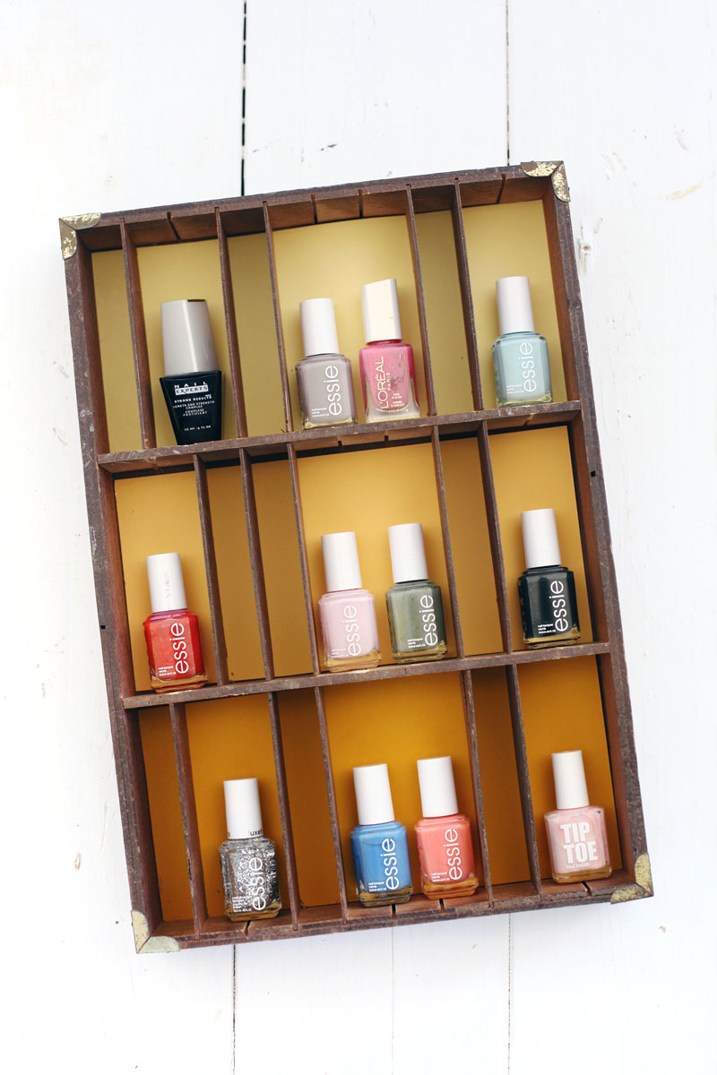 Use an old type tray to display nail polish!