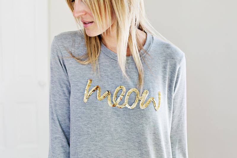 Sequin Phrase Sweatshirt DIY abeautifulmess.com    