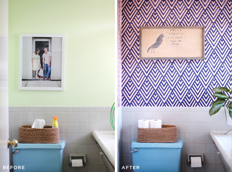 Get the look of wallpaper by making your own geometric stencil- imagine the possibilities! Click through for details.