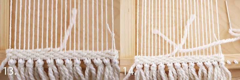 white yard wove through white strings on a loom