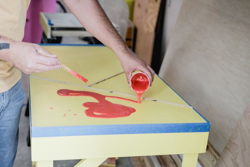 Office desk w: color infused epoxy top - pouring epoxy (click for more details)