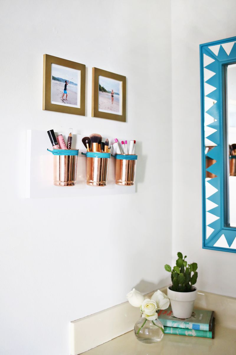 Leather + Copper Cup Organizer DIY (click through for tutorial) 