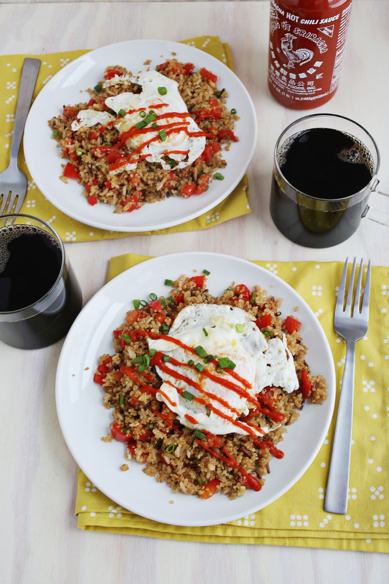 Stir fry breakfast quinoa and wild rice (via abeautifulmess.com)