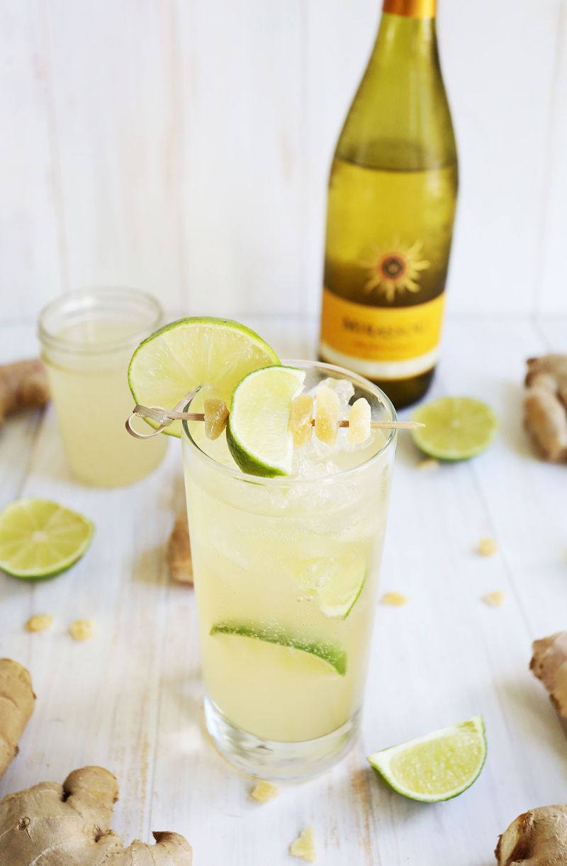 Ginger and lime white wine spritzer