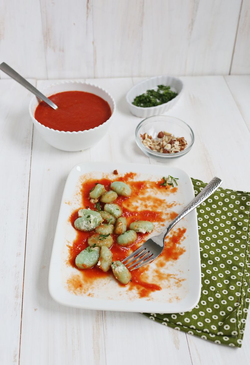 Basil Gnocchi with Roasted Garlic Tomato Sauce (via abeautifulmess.com) 