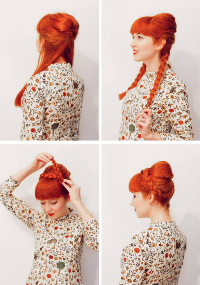 No tease braided bouffant (click-through for tutorial) 