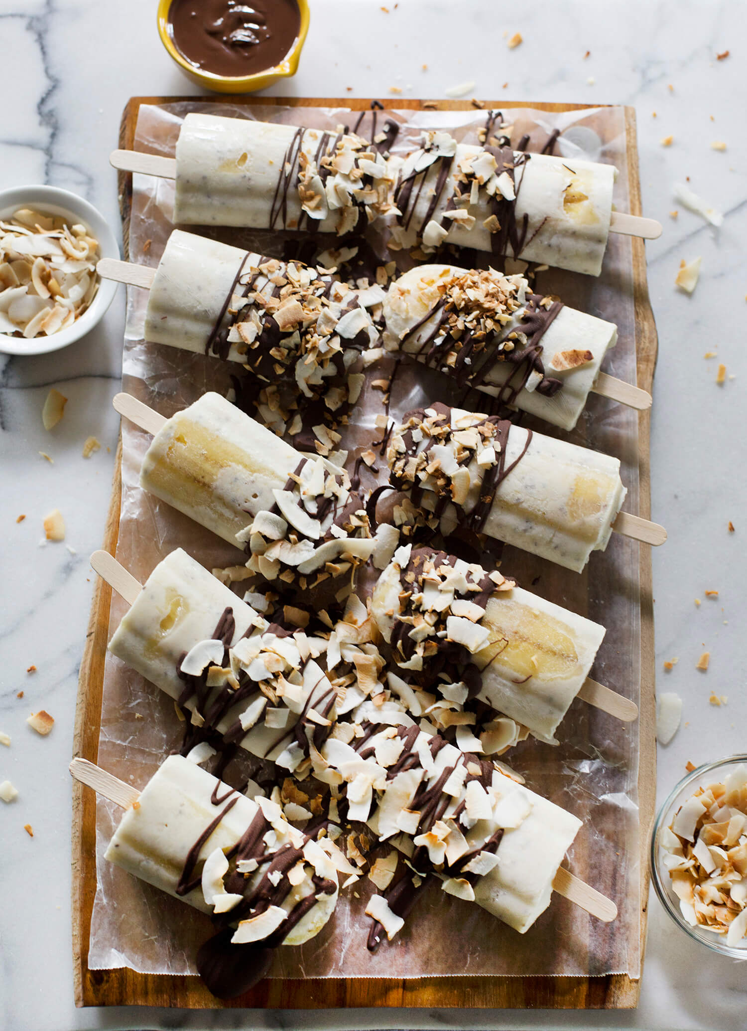 How to make coconut banana chocolate popsicles