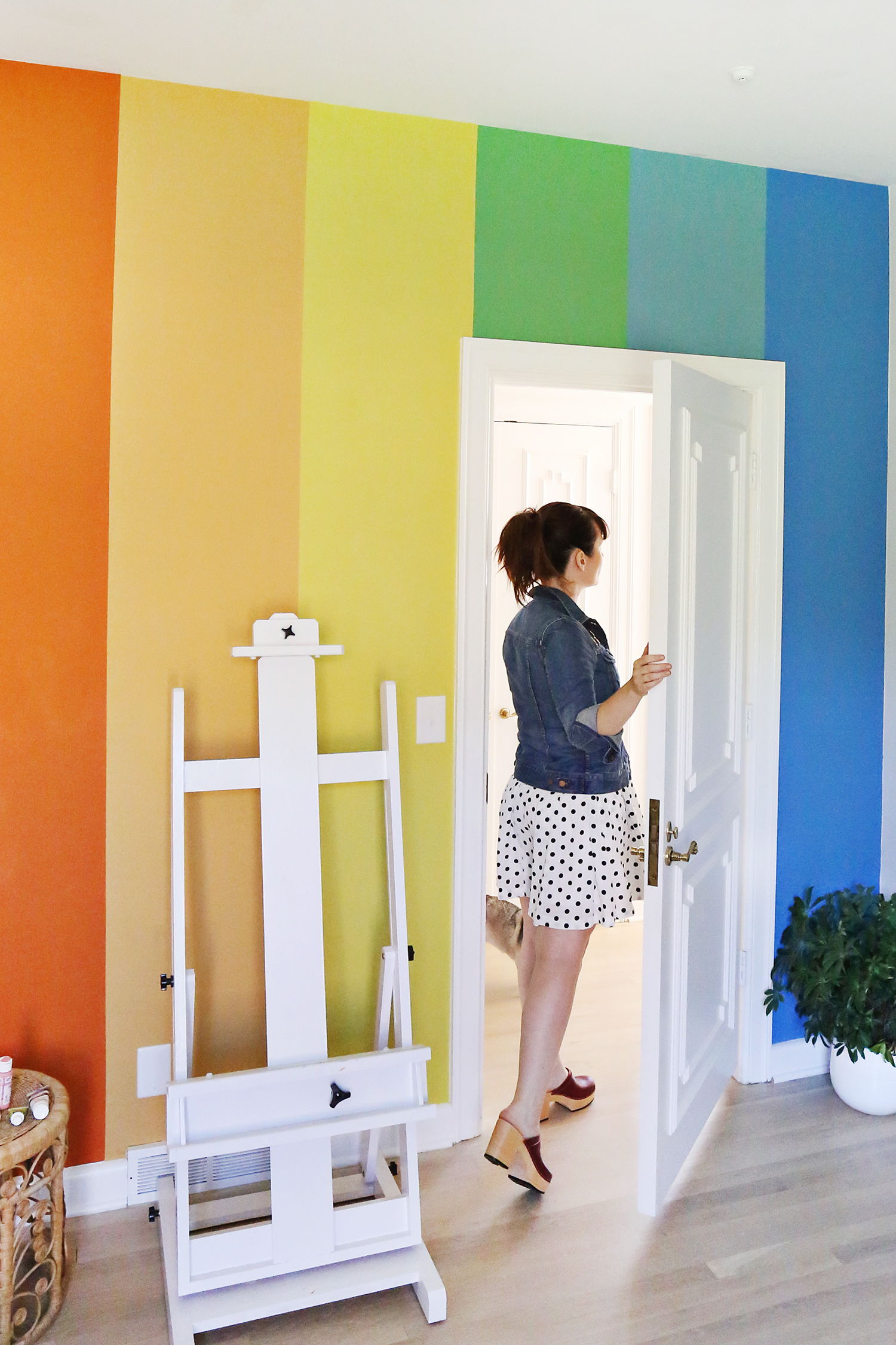 OMG rainbow wall DIY! ABeautifulMess.com 