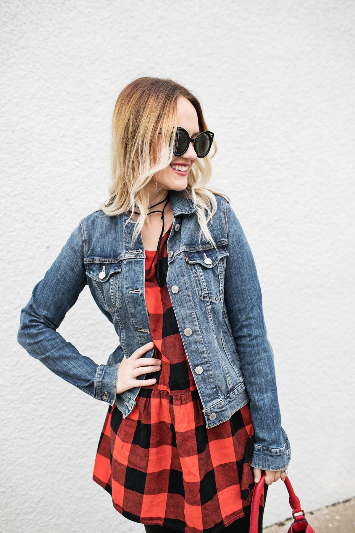 Red plaid and denim