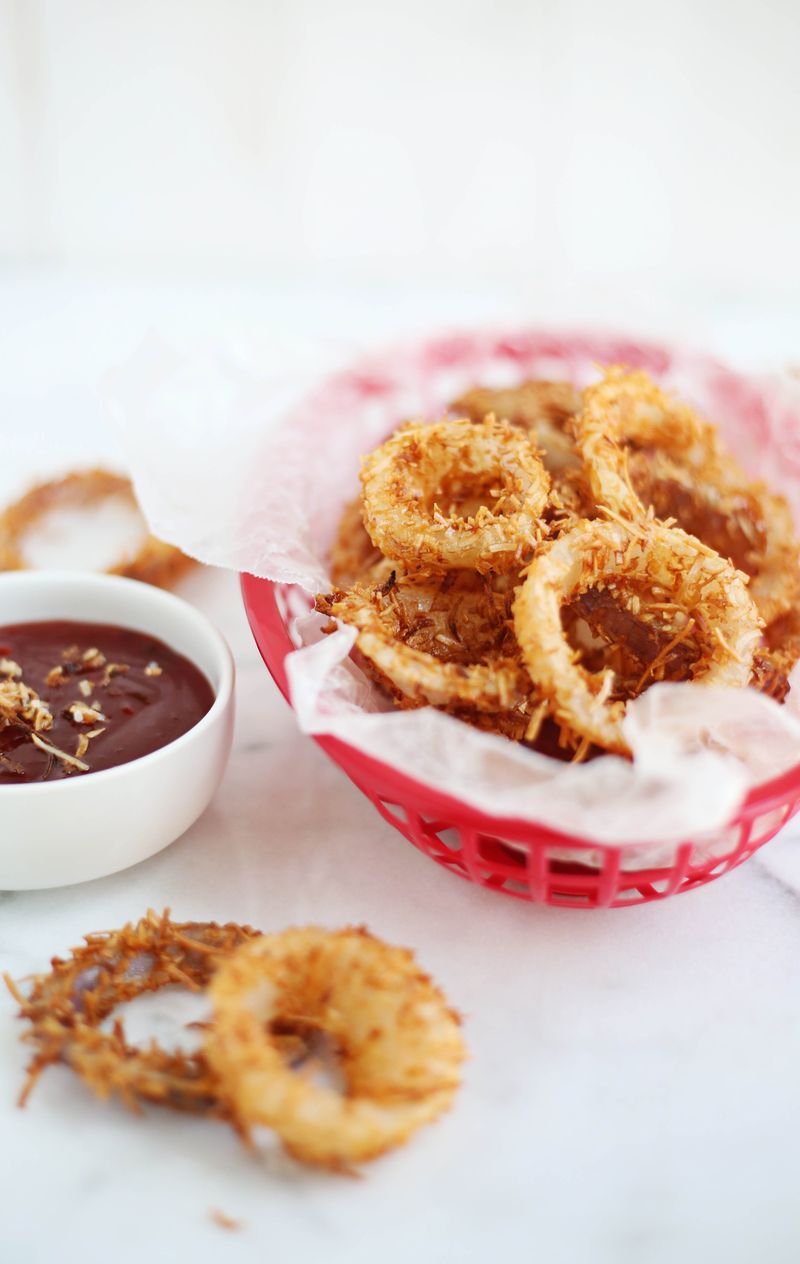 Toasted coconut onion rings (click through for recipe)