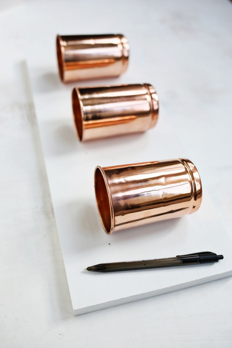 Leather + Copper Cup Organizer DIY (click through for tutorial)