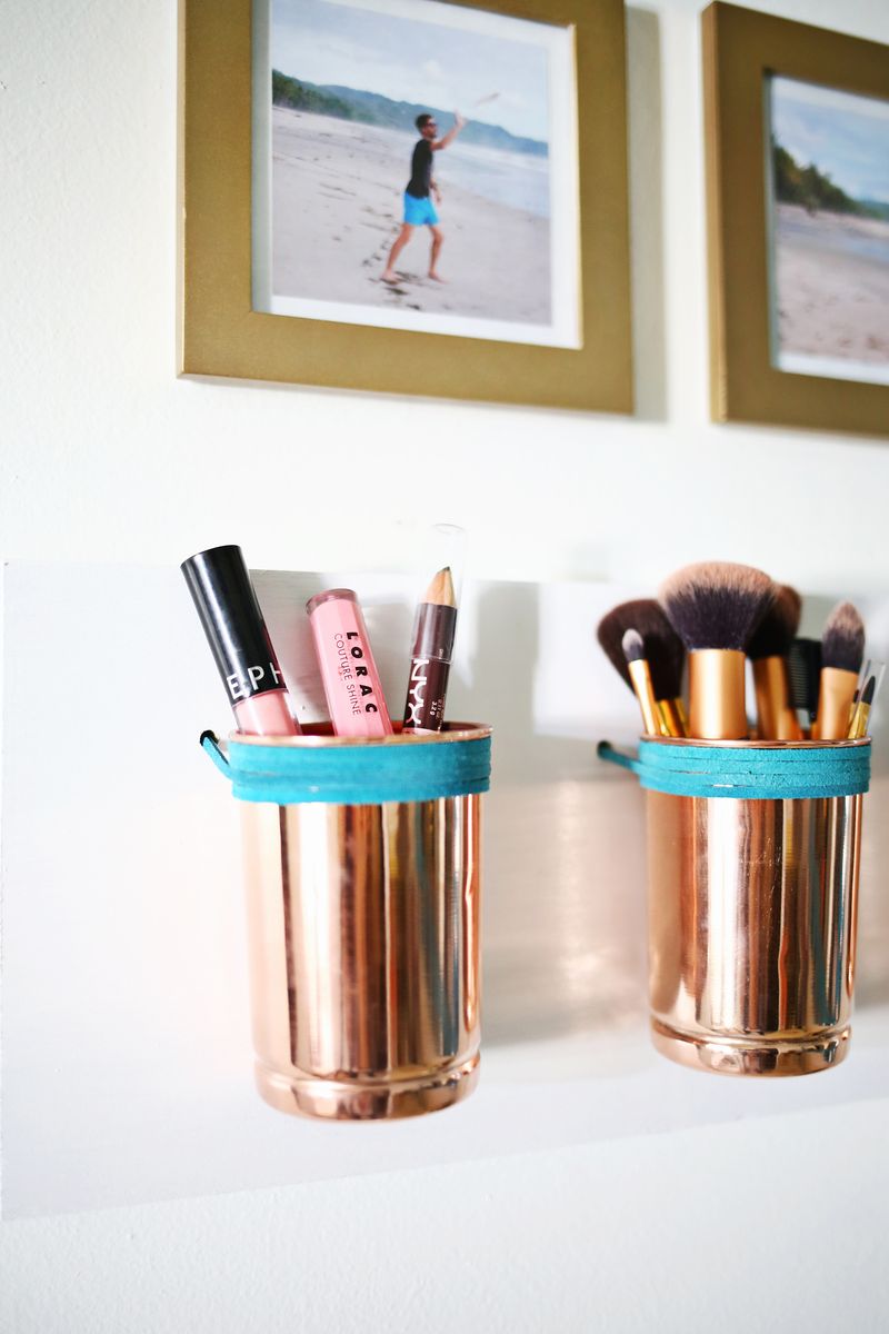 Leather + Copper Cup Organizer DIY - A Beautiful Mess