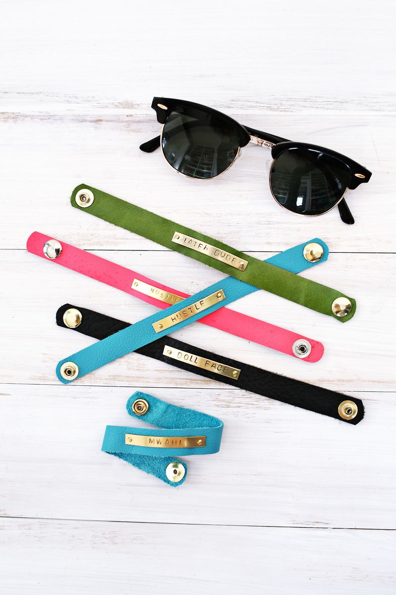 Love these! DIY Stamped Bar Leather Bracelet (click through for tutorial) 
