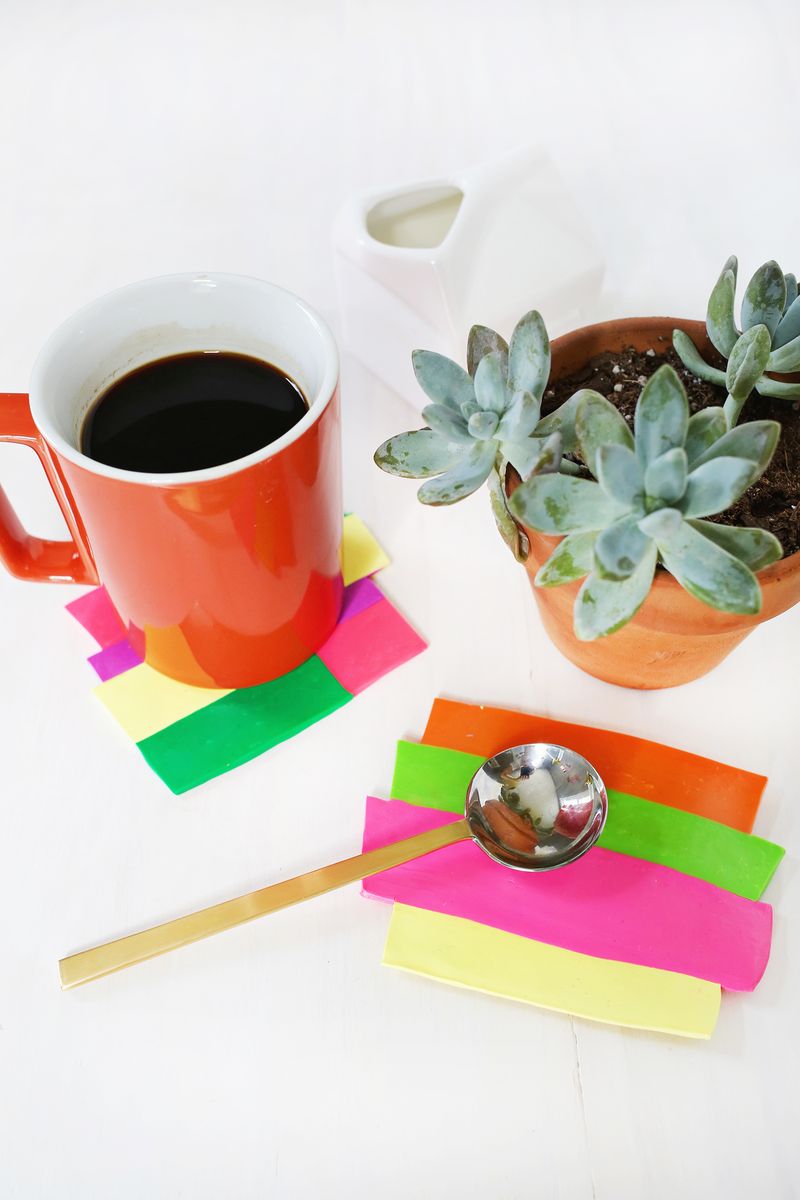 Colorblocked Clay Coasters (click through for tutorial)     