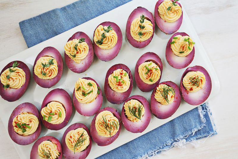 Beet Dyed Deviled Eggs 