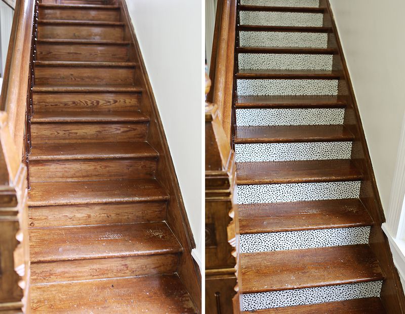 Stair makeover with removeable wallpaper