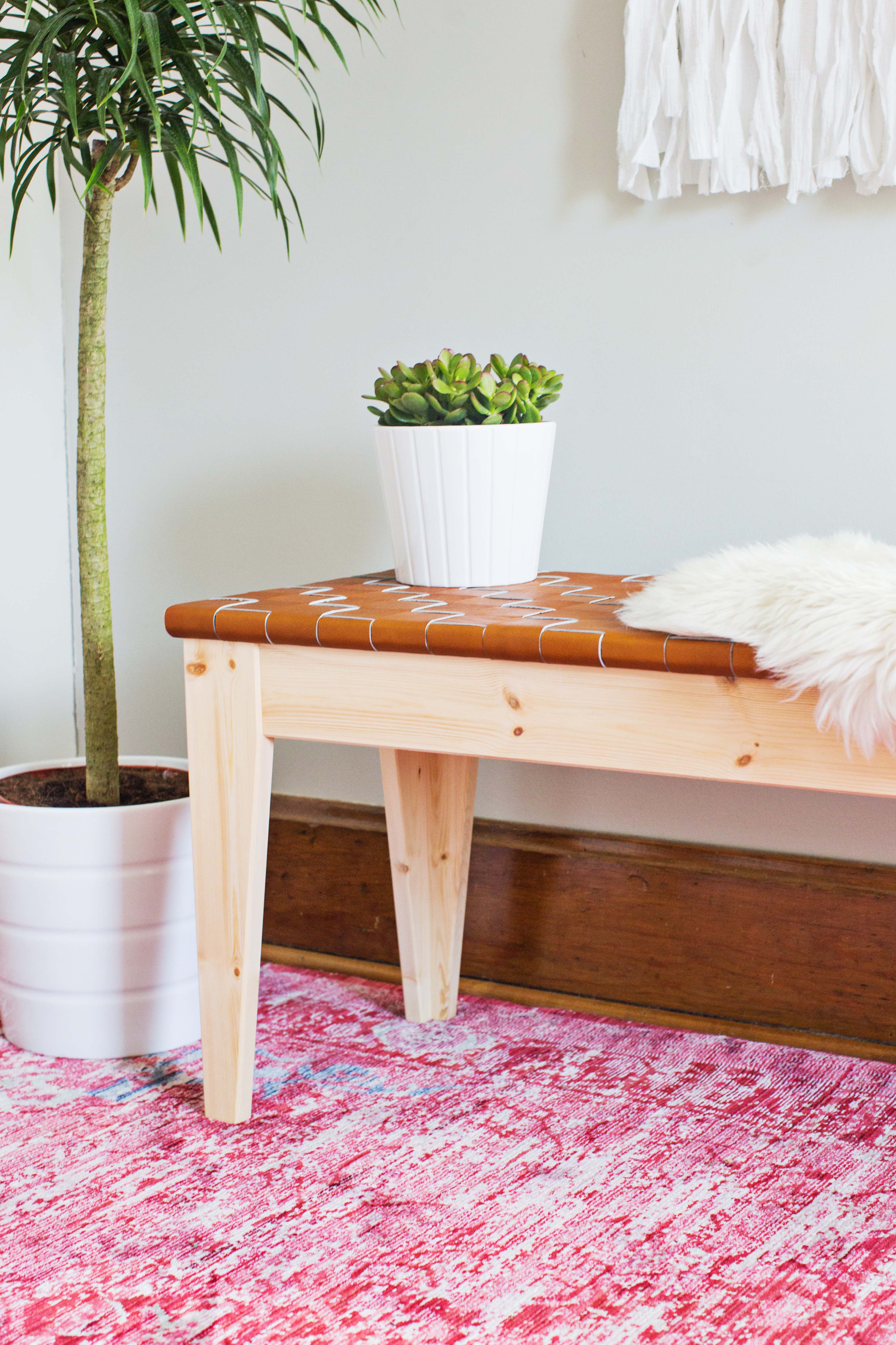 Woven Leather Bench Diy A Beautiful Mess, Indoor Wooden Benches Ikea