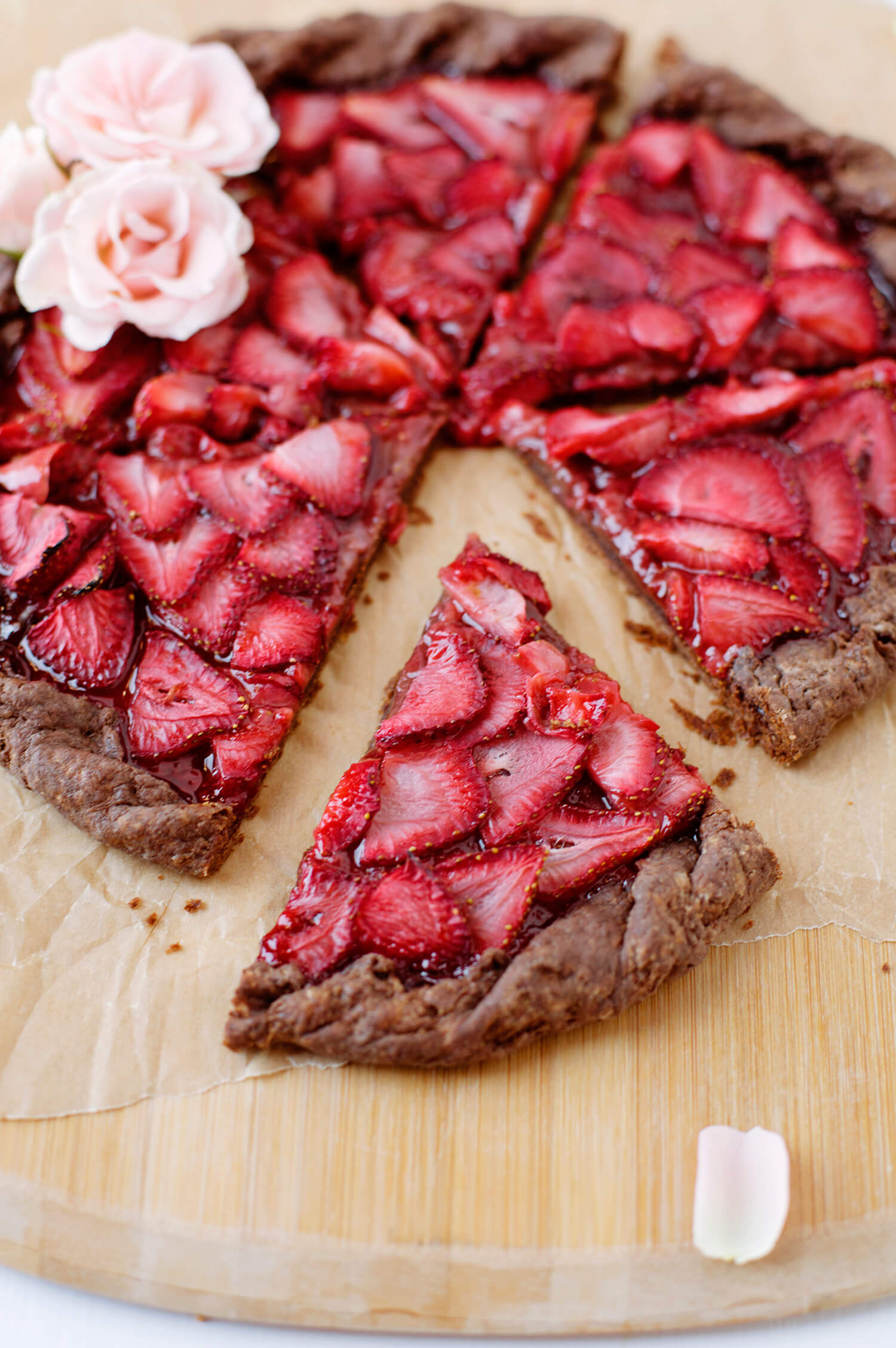 Strawberries and champagne galette with a chocolate crust (via abeautifulmess.com)