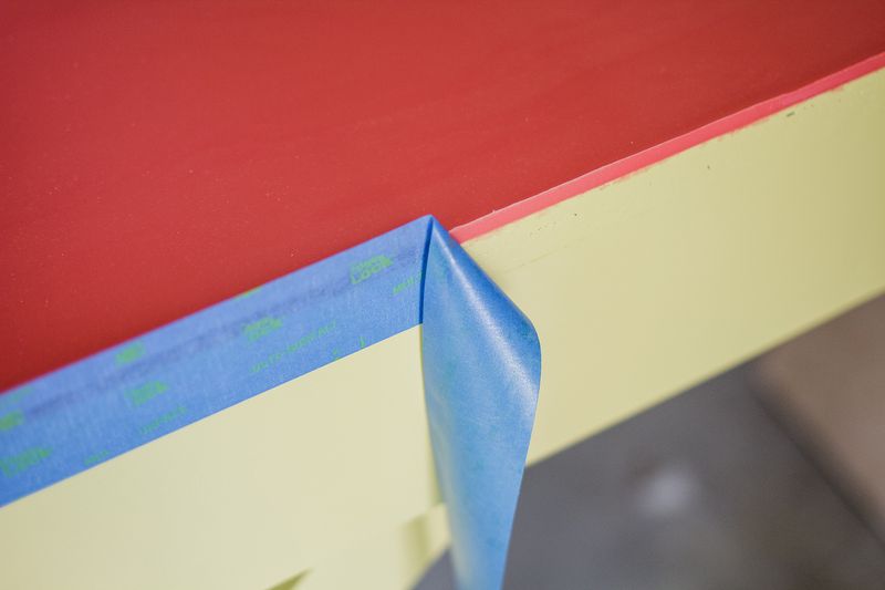 Office desk w: color infused epoxy top - removing tape (click for more details)