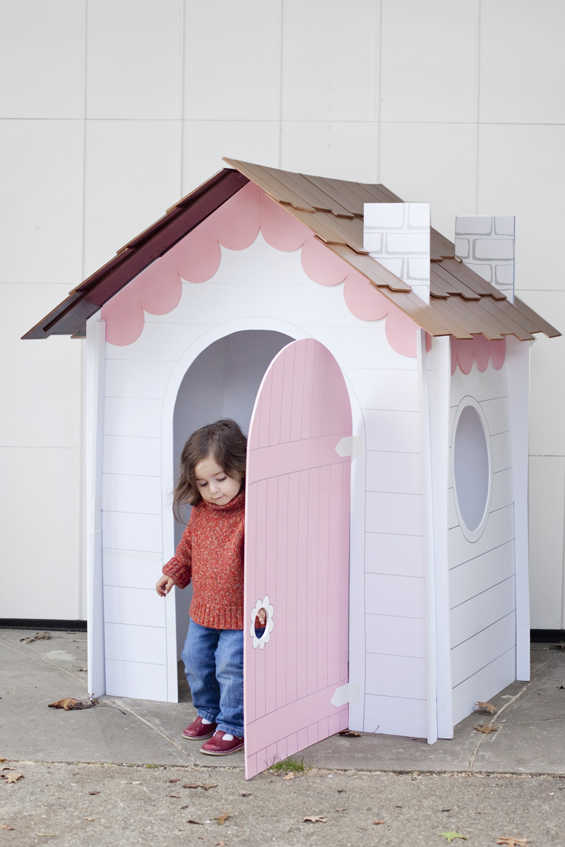 Make a collapsible playhouse out of cardboard, foamboard, or masonite