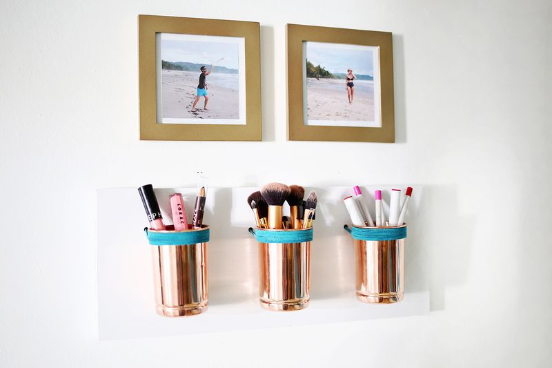 Leather + Copper Cup Organizer DIY (click through for tutorial) 