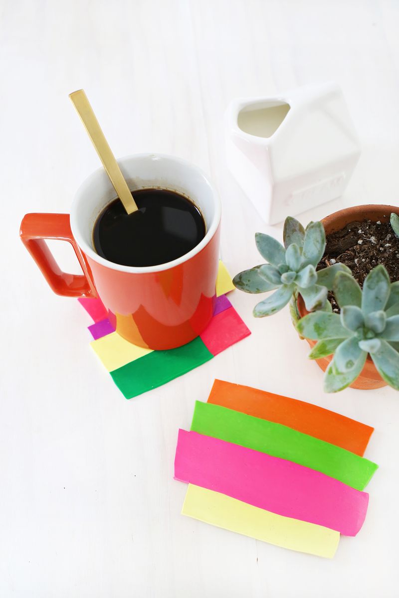 Colorblocked Clay Coasters (click through for tutorial)      