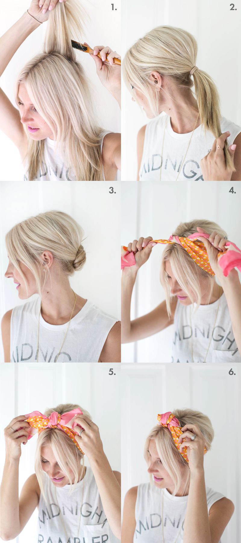 So pretty for summer! easy knotted scarf chignon (click through for tutorial)