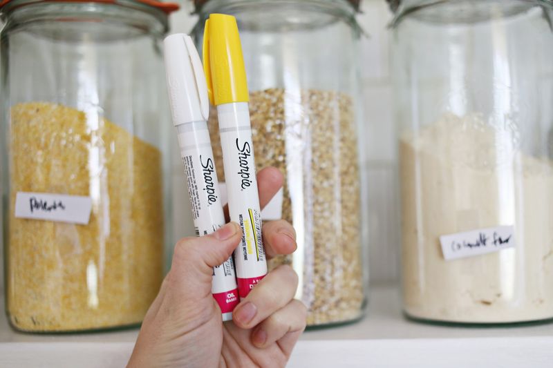 Try This- Paint Pen Kitchen Organization via A Beautiful Mess 