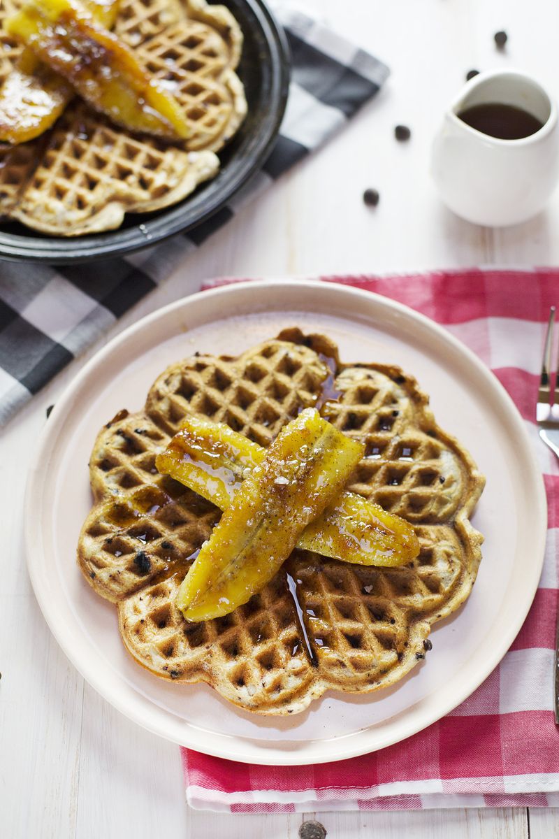 Sour Cream Waffles with Caramlized Bananas (via abeautifulmess.com)