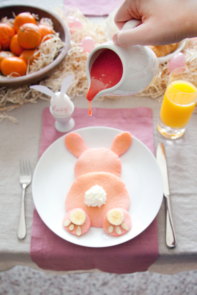 Pink Bunny Pancakes with Strawberry Glaze